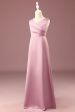 Dusty Rose Satin A-line Pleated V-neck Long Junior Bridesmaid Dress Online Sale