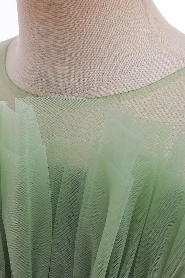 Green Round Neck Tulle Flower Girl Dress with Bowknot Online now