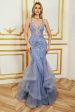 Mermaid Spaghetti Strap Beaded Backless Grey Blue Prom Dress With Appliques Online