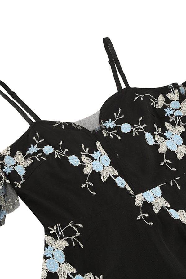 Off the Shoulder Blue 1950s Dress with Embroidery Online Sale