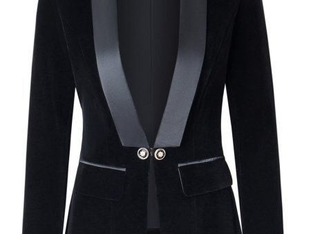 Black Slim Fit Buttoned Velvet Women Blazer Online Sale