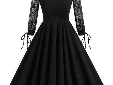 Retro Halloween Dark Hollow Backless Lace Dress on Sale