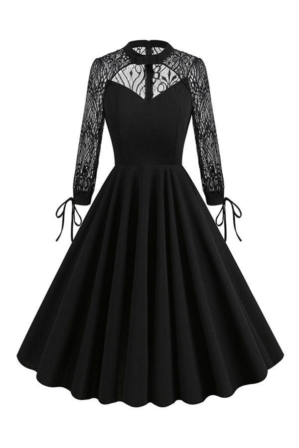 Retro Halloween Dark Hollow Backless Lace Dress on Sale