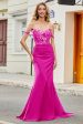 Fuchsia Mermaid Off The Shoulder Long Prom Dress with Sequins For Cheap