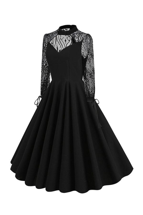 Retro Halloween Dark Hollow Backless Lace Dress on Sale