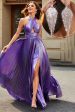 Stunning A Line Halter Neck Purple Long Prom Dress with Accessory Discount