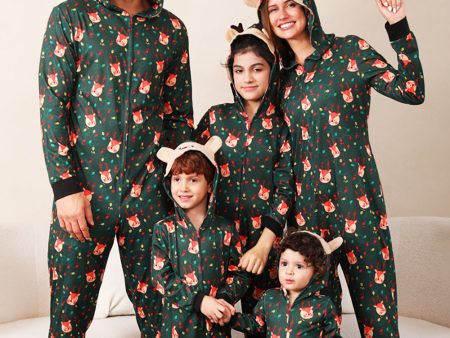 Dark Green Printed Family Christmas One Piece Pajamas Hot on Sale