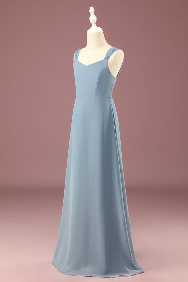 Dusty Blue Chiffon A-line V-neck Junior Bridesmaid Dress Hot on Sale