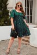 A Line Square Neck Green Velvet Plus Size Xmas Dress Supply