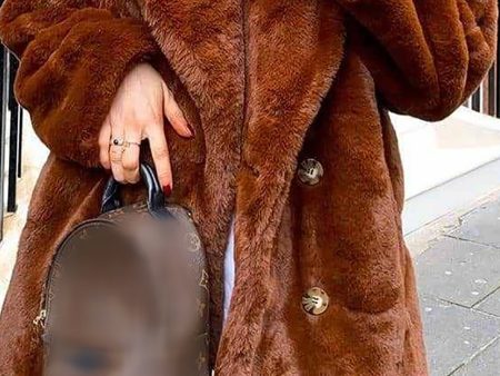 Orange Lapel Neck Open Front Faux Fur Midi Women Coat Sale