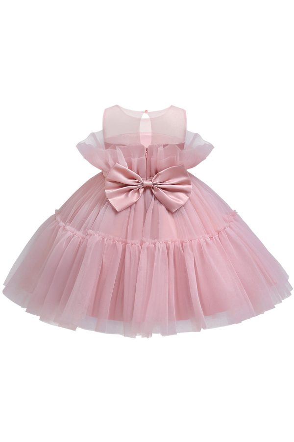 Blue A-line Tulle Flower Girl Dress with Bow Fashion