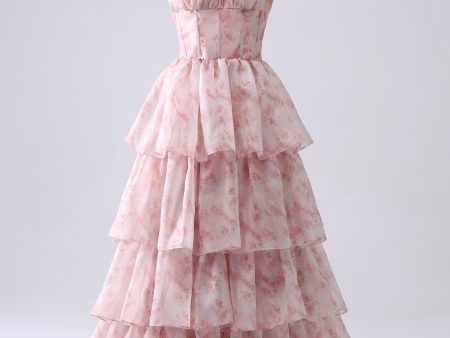 Blush A Line Square Neck Tiered Prom Dress with Ruffles Supply