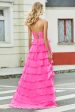 Gorgeous A Line Sweetheart Corset Hot Pink Prom Dress with Appliques Ruffles For Sale