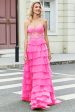 Gorgeous A Line Sweetheart Corset Hot Pink Prom Dress with Appliques Ruffles For Sale