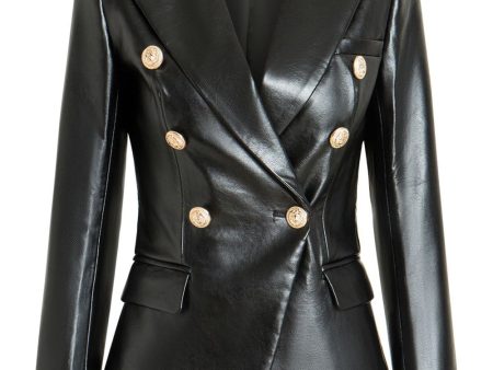 Black PU Double Breasted Women Blazer Online Hot Sale