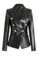 Black PU Double Breasted Women Blazer Online Hot Sale