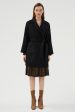 Black Long Notched Lapel Reversible Wool Coat with Belt Fashion