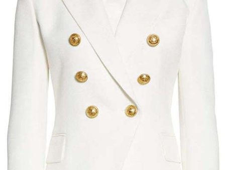 White Peak Lapel Double Breasted Women Blazer Cheap