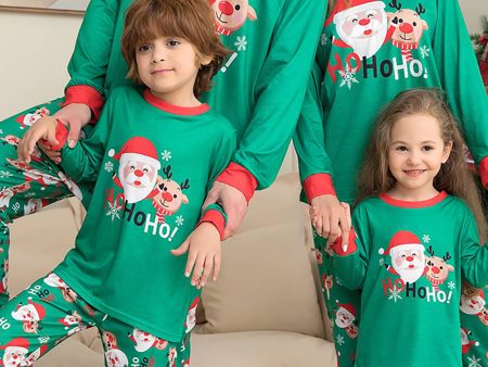 Green Santa Claus and Deer Christmas Family Matching Pajamas Set Online Hot Sale