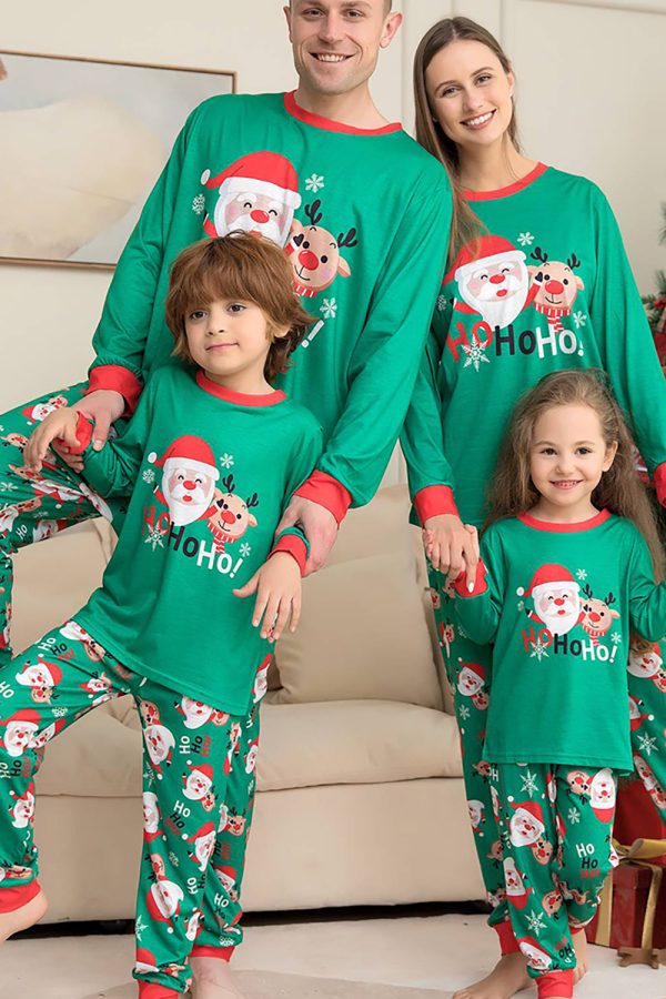 Green Santa Claus and Deer Christmas Family Matching Pajamas Set Online Hot Sale