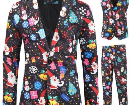 Colorful Black Printed 3 Piece Christmas Men s Suits Online