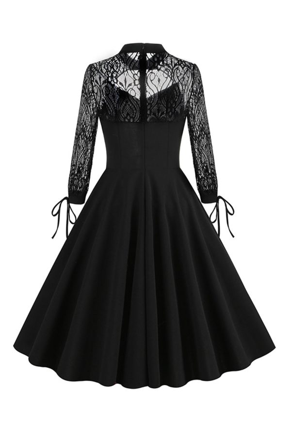 Retro Halloween Dark Hollow Backless Lace Dress on Sale