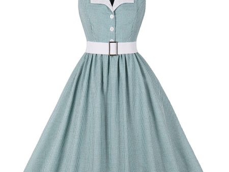 Green Plaid Swing 1950s Dress with Belt Online now