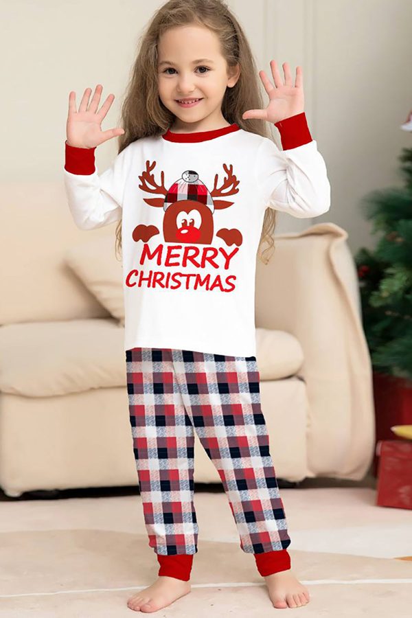 White Deer and Red Plaid Christmas Family Matching Pajamas Set Hot on Sale