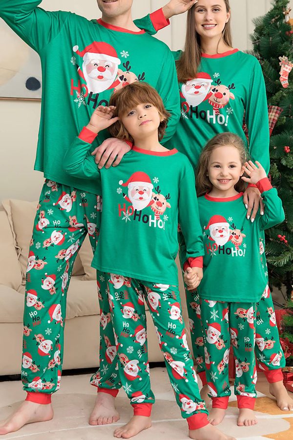 Green Santa Claus and Deer Christmas Family Matching Pajamas Set Online Hot Sale