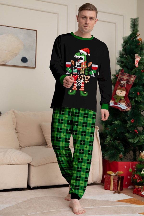 Christmas Family Wine Lover Dinosaur Print Pajamas Set Fashion