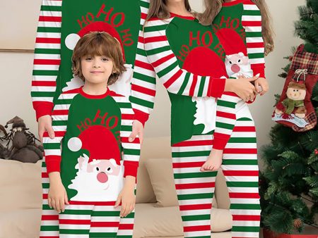 Green and Red Stripes Christmas Santa Claus Family Pajamas Set Supply