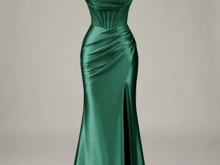 Dark Green Mermaid Spaghetti Straps Corset Prom Dress with Split Front For Discount