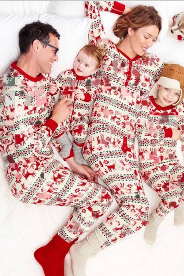 Red Deer Pattern Christmas Family Matching Pajamas Set For Discount