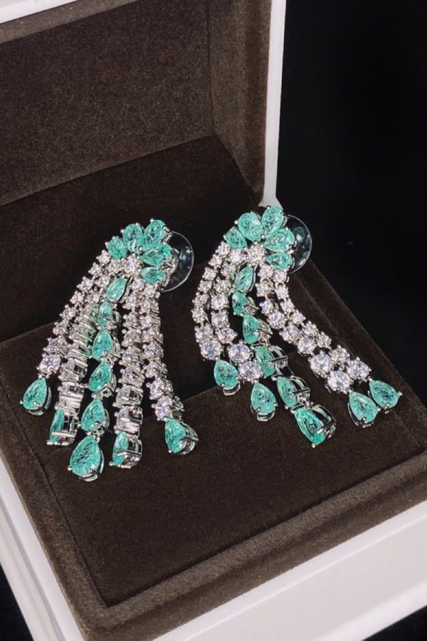 Green Sparkly Rhinestone Drop Earrings for Women Online