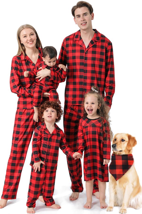 Red Plaid Christmas Family Matching 2 Pieces Pajamas Set Online now