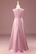 Dusty Rose Satin A-line Pleated V-neck Long Junior Bridesmaid Dress Online Sale