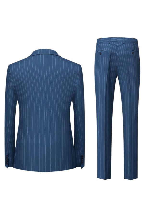 Navy Pinstriped Peak Lapel 2 Piece Men s Formal Suits For Sale