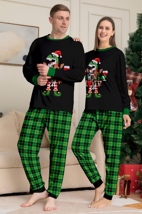 Christmas Family Wine Lover Dinosaur Print Pajamas Set Fashion