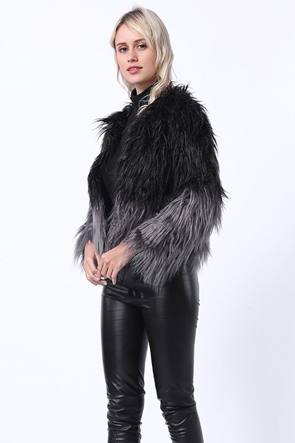 Black Winter Long Sleeve Faux Fur Coat on Sale