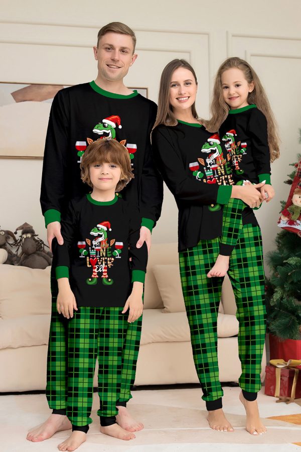 Christmas Family Wine Lover Dinosaur Print Pajamas Set Fashion