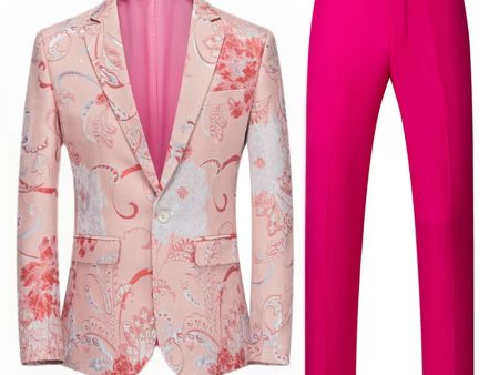 Light Pink Jacquard 2 Piece Notched Lapel  Men s Prom Suits Online Hot Sale