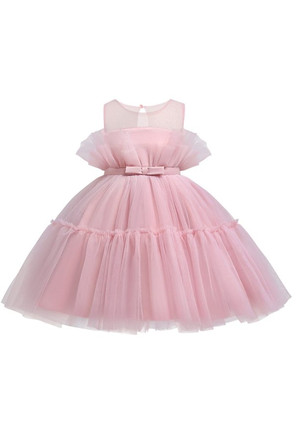 Blue A-line Tulle Flower Girl Dress with Bow Fashion