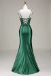 Dark Green Mermaid Spaghetti Straps Corset Prom Dress with Split Front For Discount