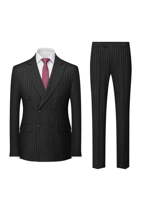 Navy Pinstriped Peak Lapel 2 Piece Men s Formal Suits For Sale