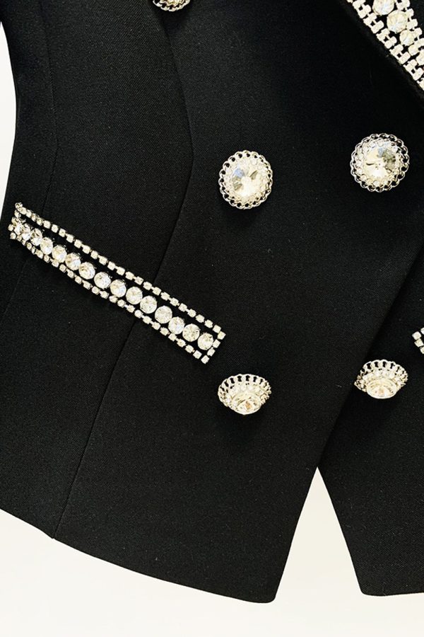 Fashionable Diamond Beaded Double Breasted Slim Women Blazer Hot on Sale