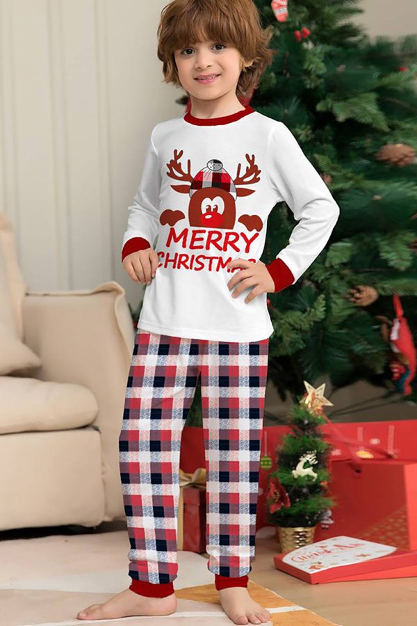 White Deer and Red Plaid Christmas Family Matching Pajamas Set Hot on Sale