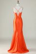 Orange Mermaid Spaghetti Straps Long Corset Prom Dress With Slit Online