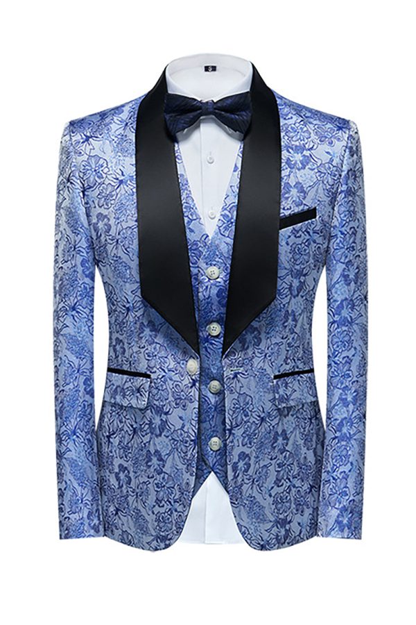 Light Blue Lapel Jacquard 3 Piece Men s Prom Suits Online Hot Sale