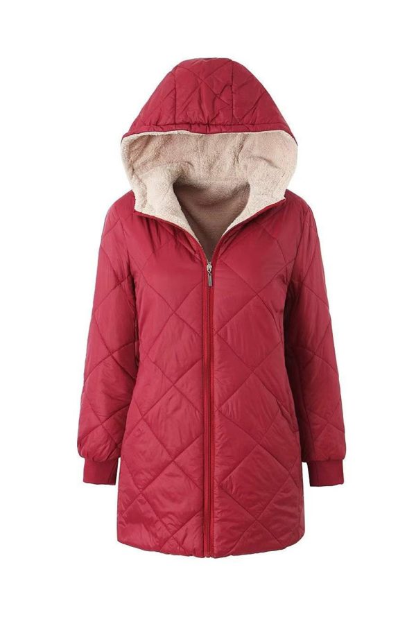 Black Fleece Quilted Fitted Faux Fur Women Puffer Jacket on Sale