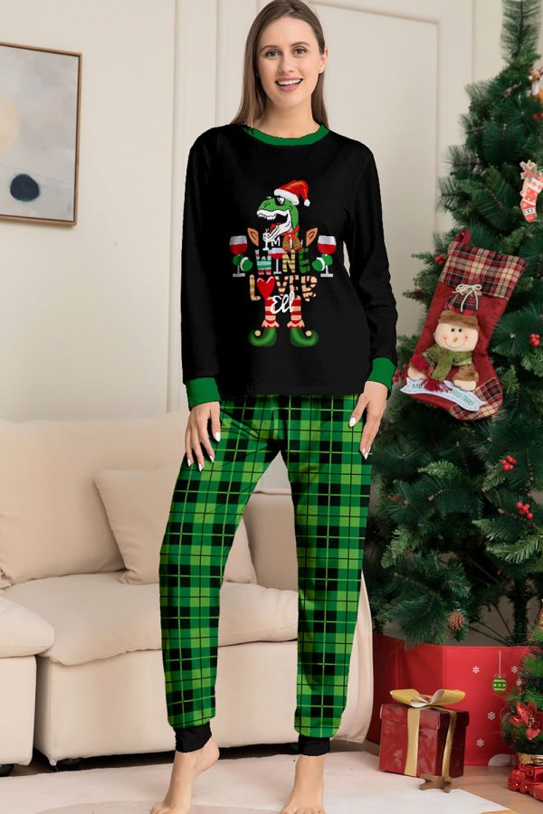 Christmas Family Wine Lover Dinosaur Print Pajamas Set Fashion